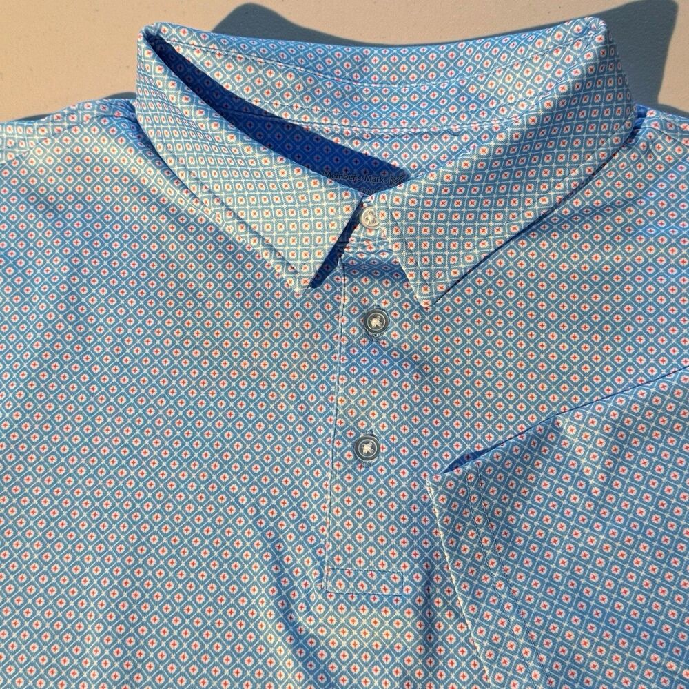 NWT Member's Mark Men's Short Sleeve Pattern Performance Polo Light Blue XXL - Picture 11 of 12